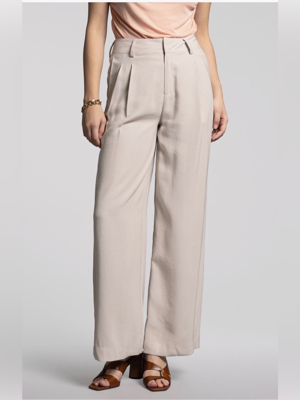 WEEKEND LOS ANGELES Lacy Straight Leg Pants High-Waist Beige size L